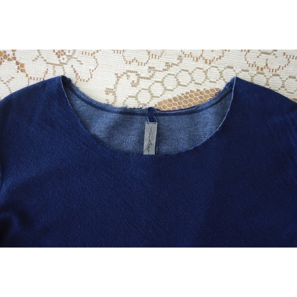 Raquel Allegra Indigo Blue Silk Hem Short Sleeve Tee Shirt size 3 US Large - Picture 3 of 4
